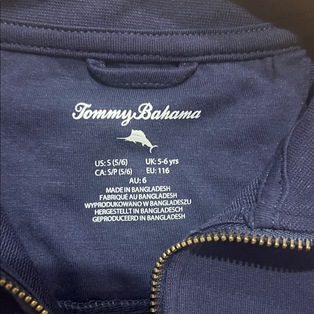 Tommy Bahama Kids Navy Quarter Zip-Up Sweater- Size 5/6 - Picture 2 of 5